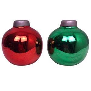 Russ Berrie & Co Christmas Ornament Baubles Red Green Glass Salt Pepper Shakers
